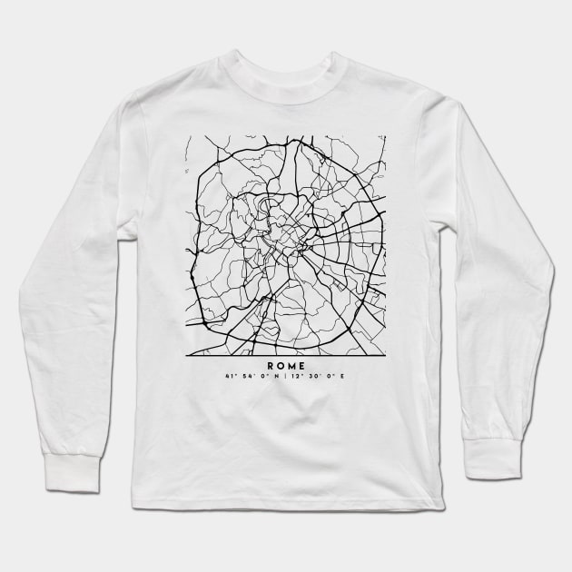 ROME ITALY BLACK CITY STREET MAP ART Long Sleeve T-Shirt by deificusArt